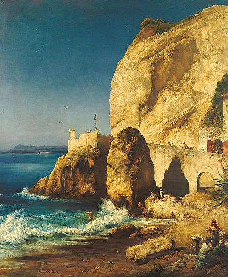 Albert Hertel Piece on the shores of Capri with people oil painting image